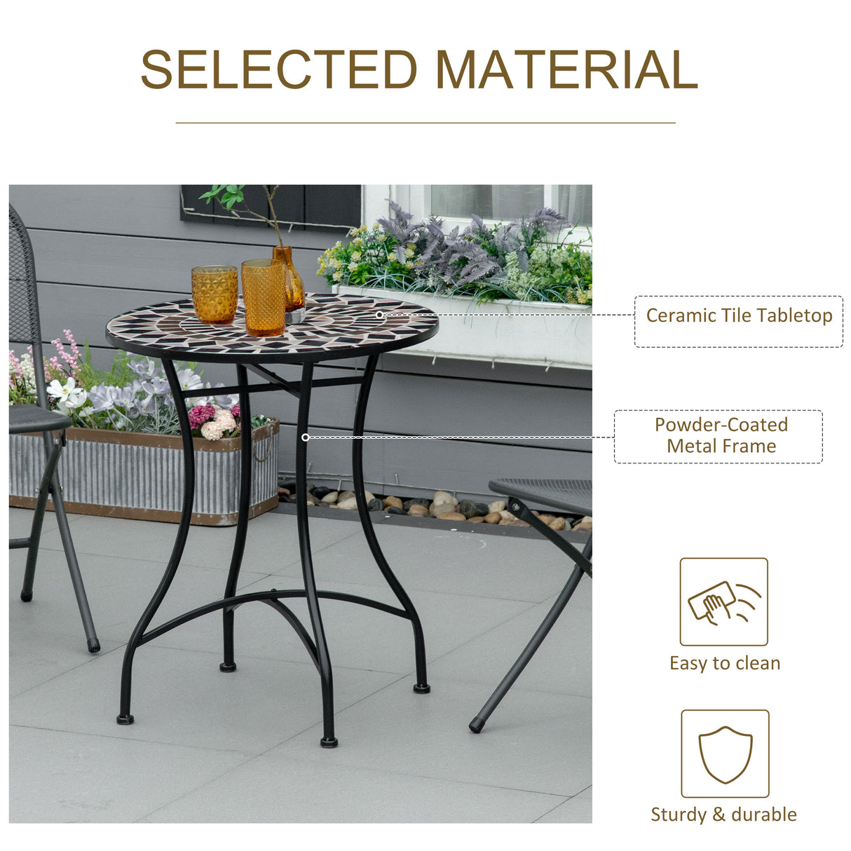 Mosaic Ceramic Top Outdoor Garden Patio Side Table Round - Velmora