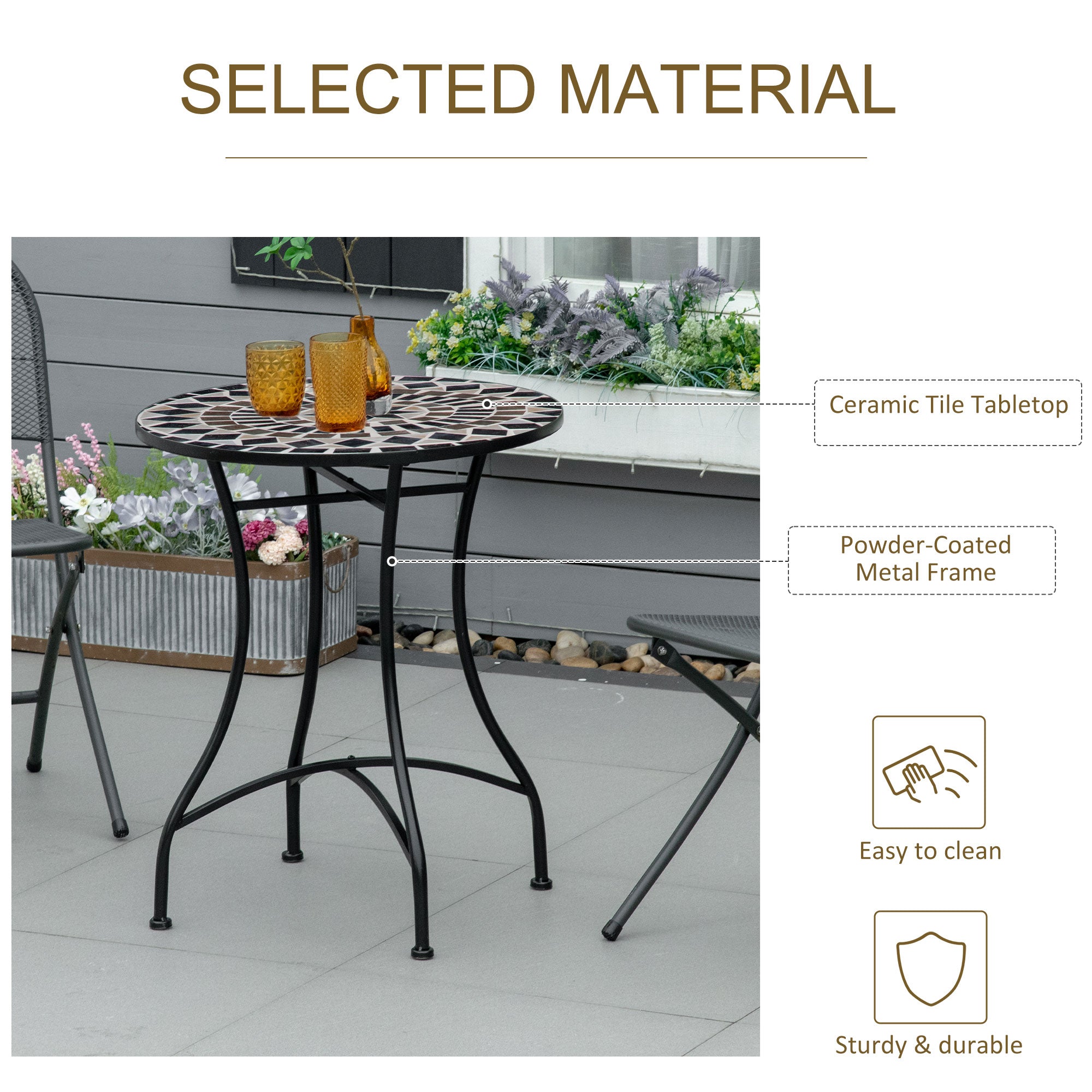Mosaic Ceramic Top Outdoor Garden Patio Side Table Round - Velmora