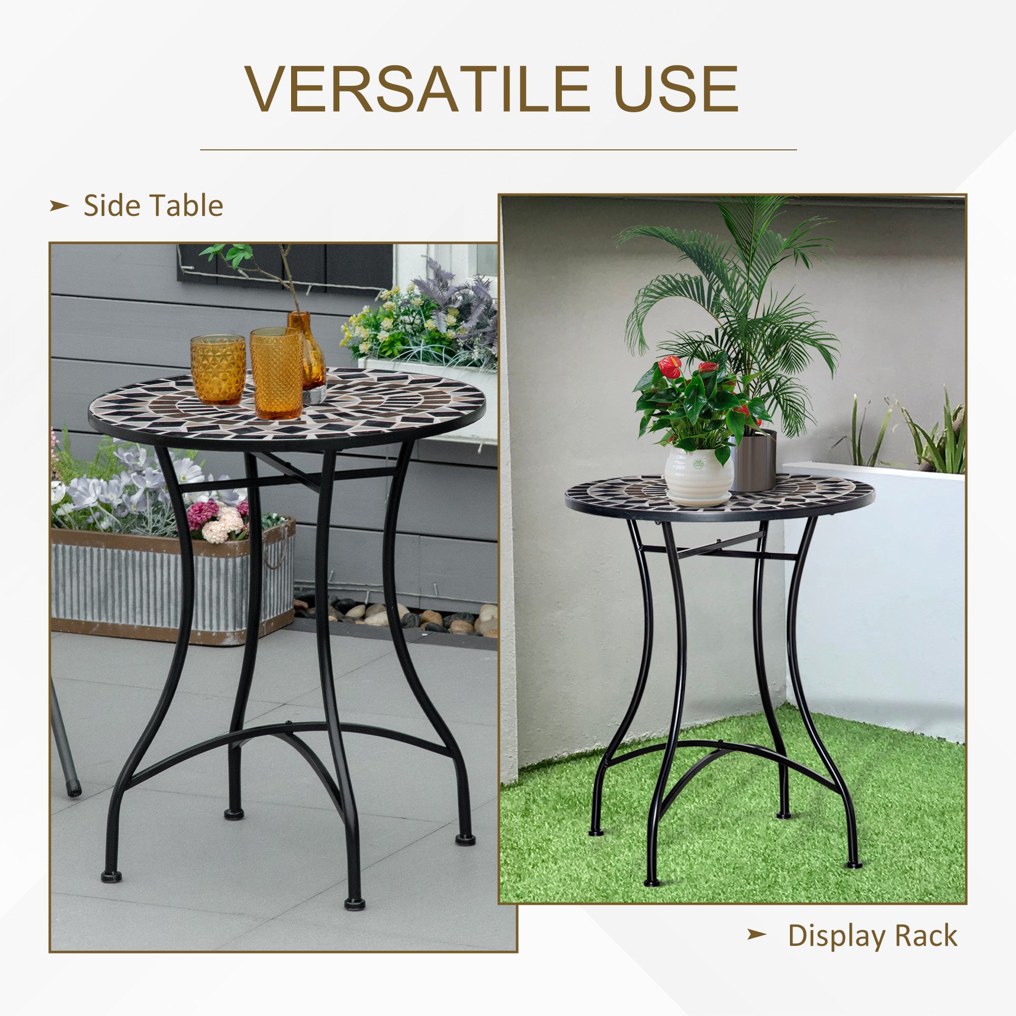 Mosaic Ceramic Top Outdoor Garden Patio Side Table Round - Velmora