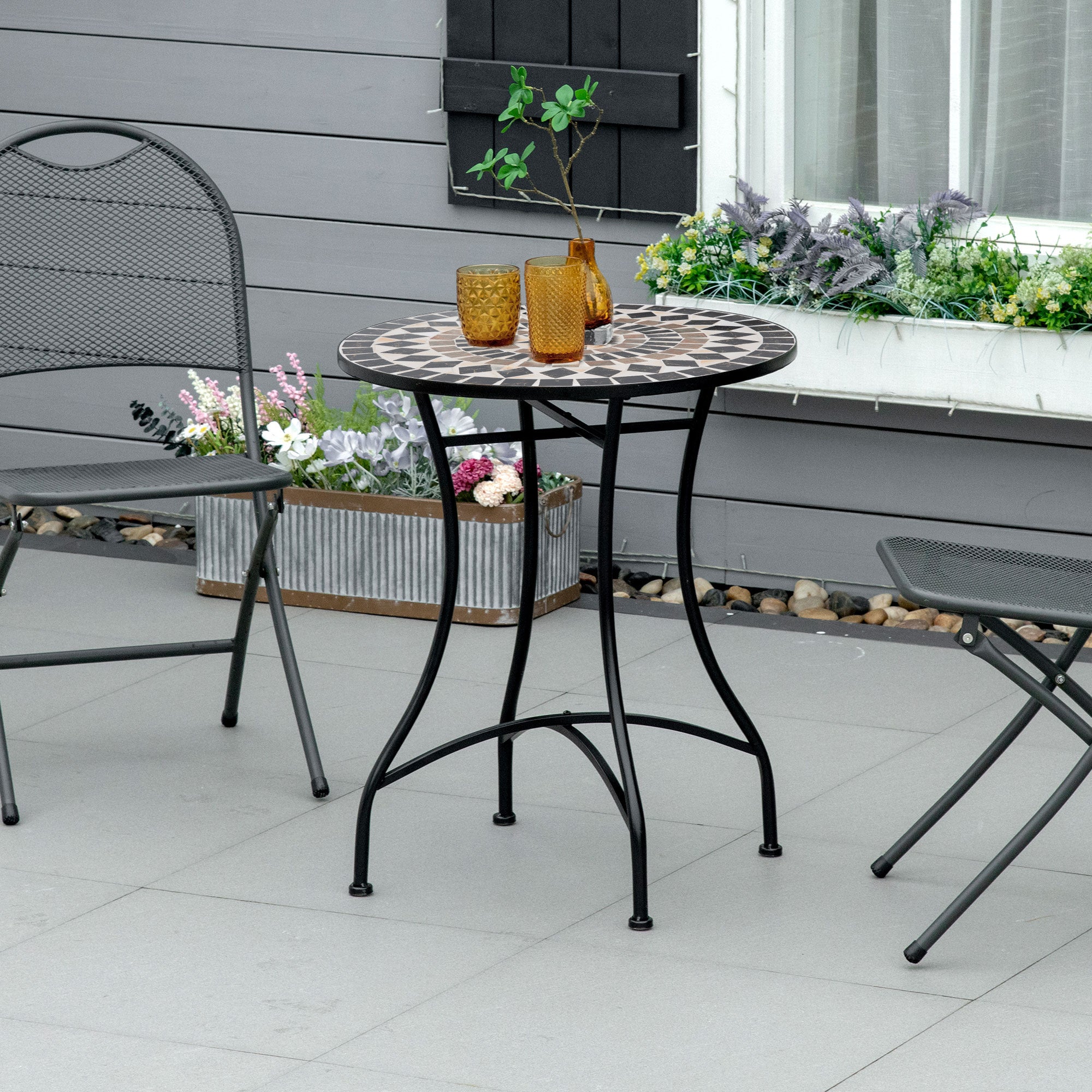 Mosaic Ceramic Top Outdoor Garden Patio Side Table Round - Velmora