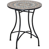 Mosaic Ceramic Top Outdoor Garden Patio Side Table Round - Velmora