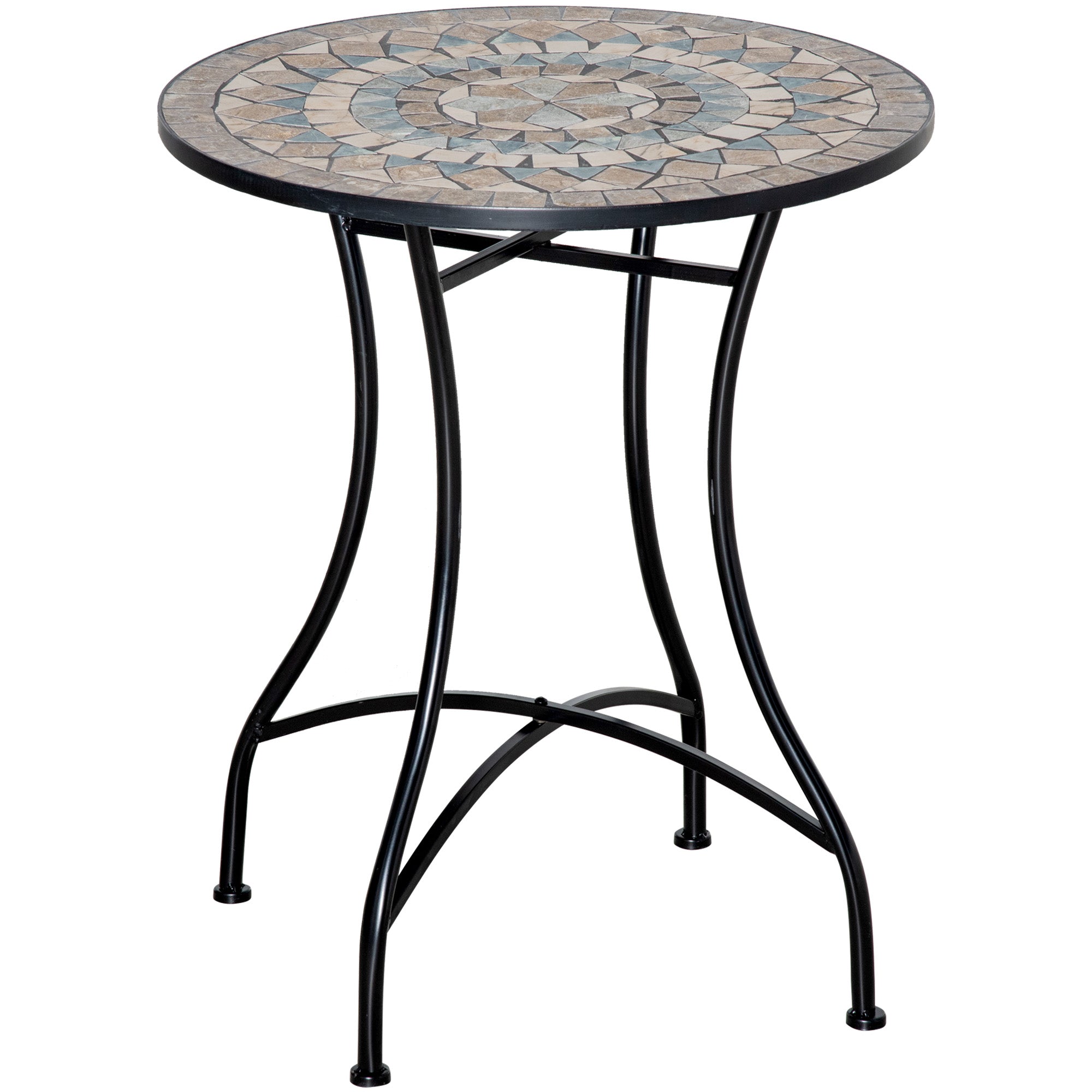 Mosaic Ceramic Top Outdoor Garden Patio Side Table Round - Velmora