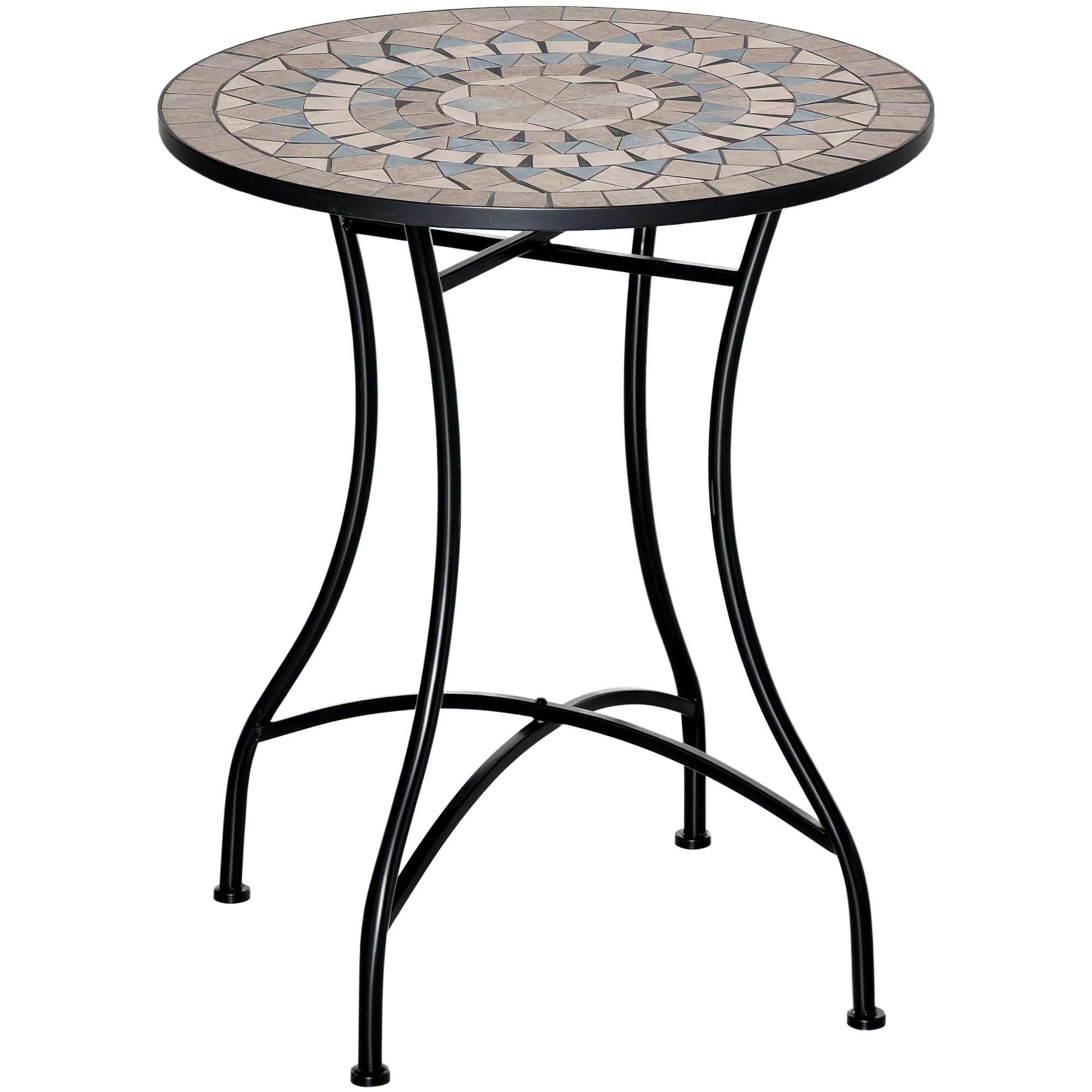 Mosaic Ceramic Top Outdoor Garden Patio Side Table Round - Velmora