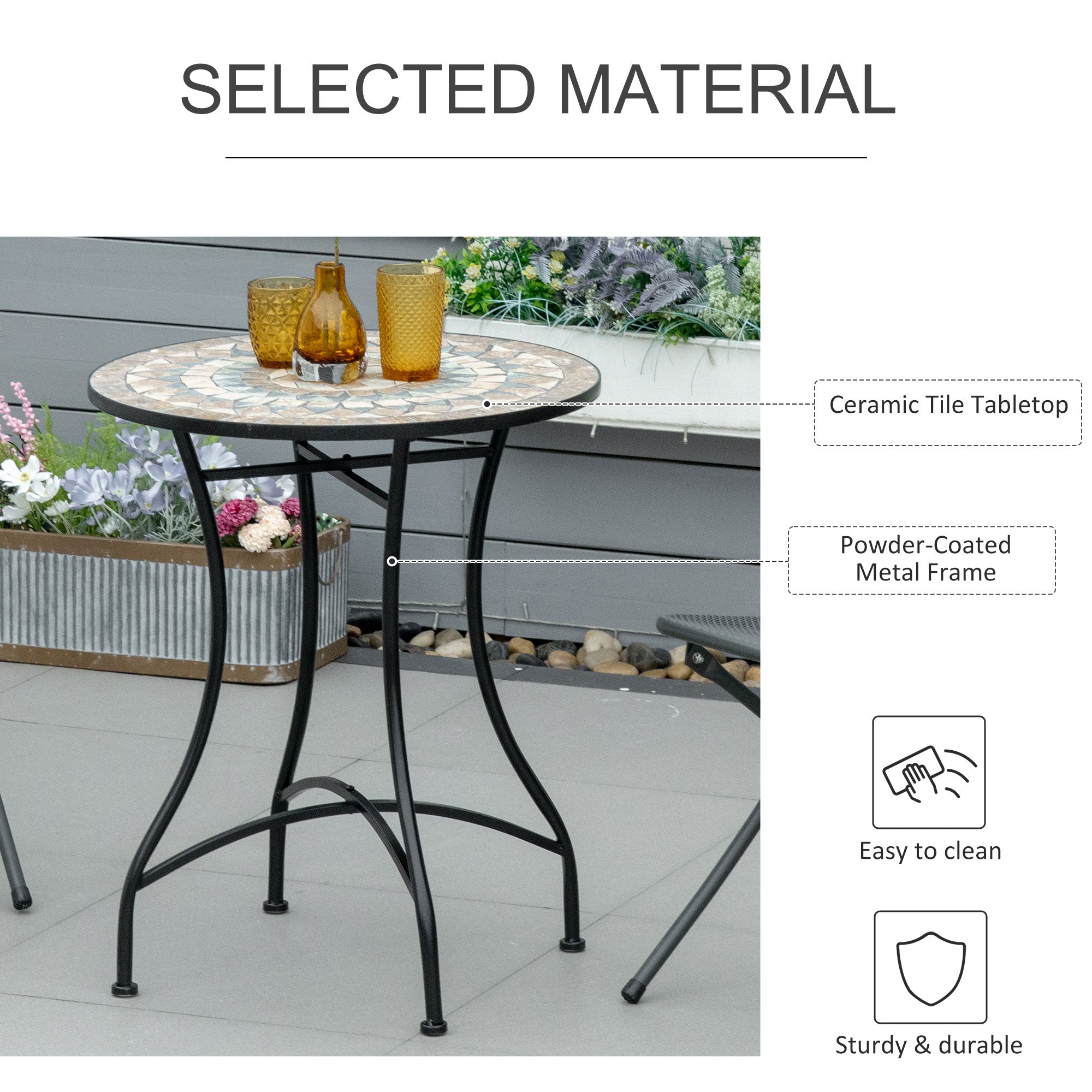 Mosaic Ceramic Top Outdoor Garden Patio Side Table Round - Velmora