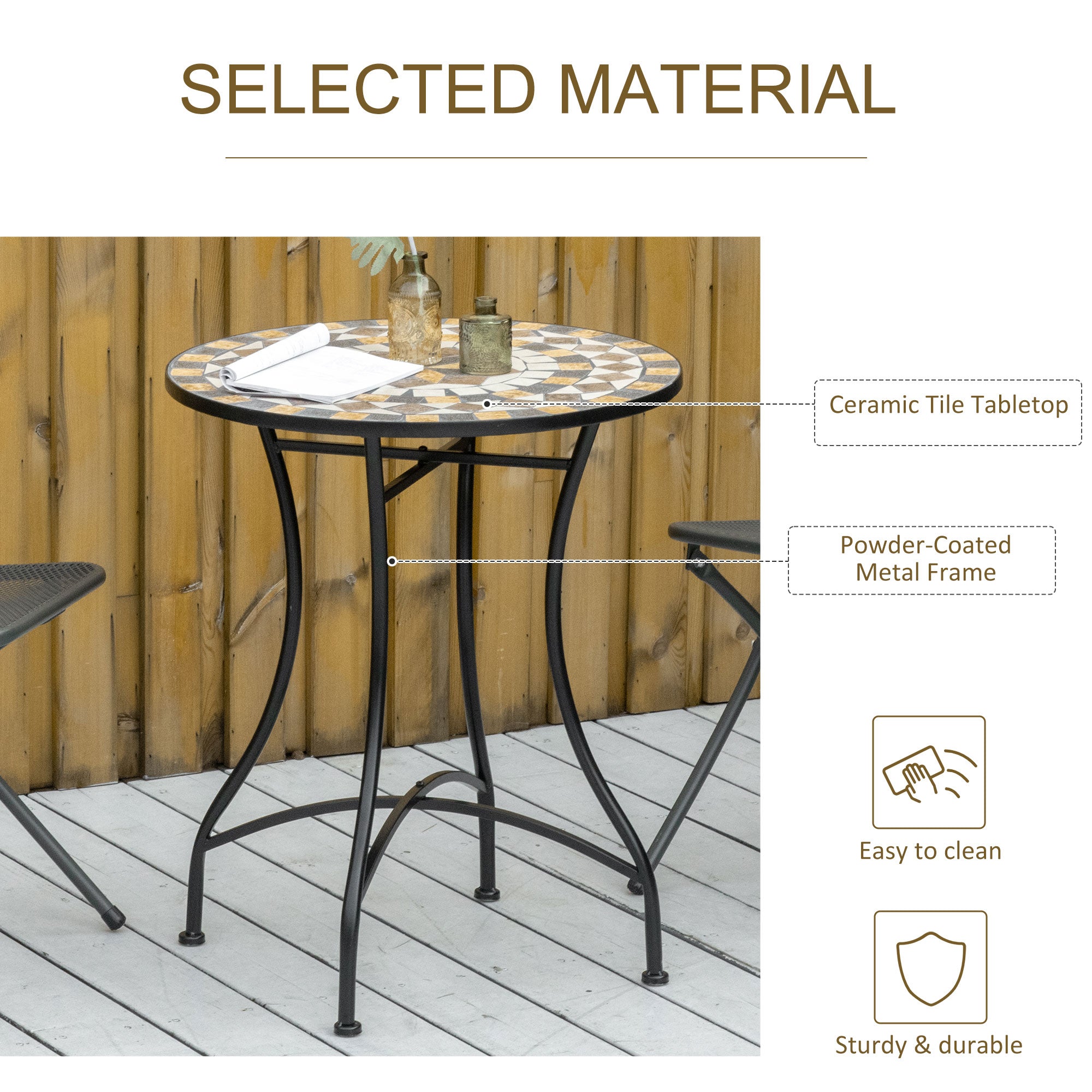 Mosaic Ceramic Top Outdoor Garden Patio Side Table Round - Velmora