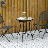 Mosaic Ceramic Top Outdoor Garden Patio Side Table Round - Velmora