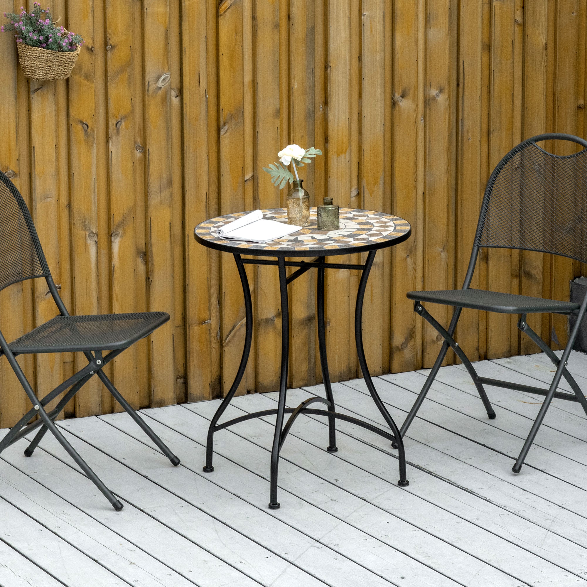 Mosaic Ceramic Top Outdoor Garden Patio Side Table Round - Velmora