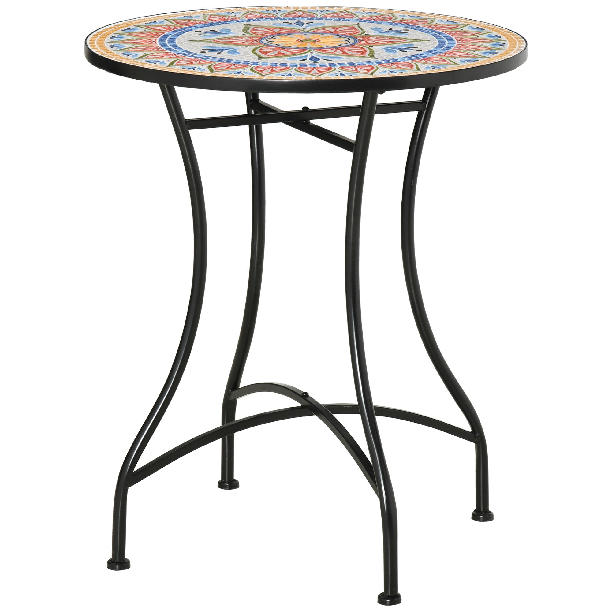 Mosaic Ceramic Top Outdoor Garden Patio Side Table Round - Velmora