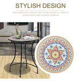 Mosaic Ceramic Top Outdoor Garden Patio Side Table Round - Velmora