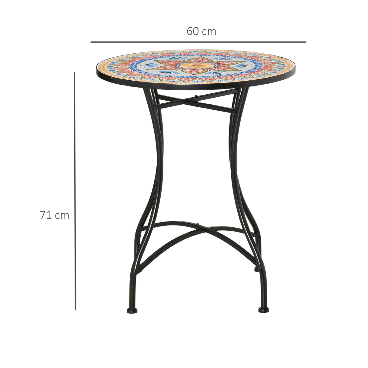 Mosaic Ceramic Top Outdoor Garden Patio Side Table Round - Velmora