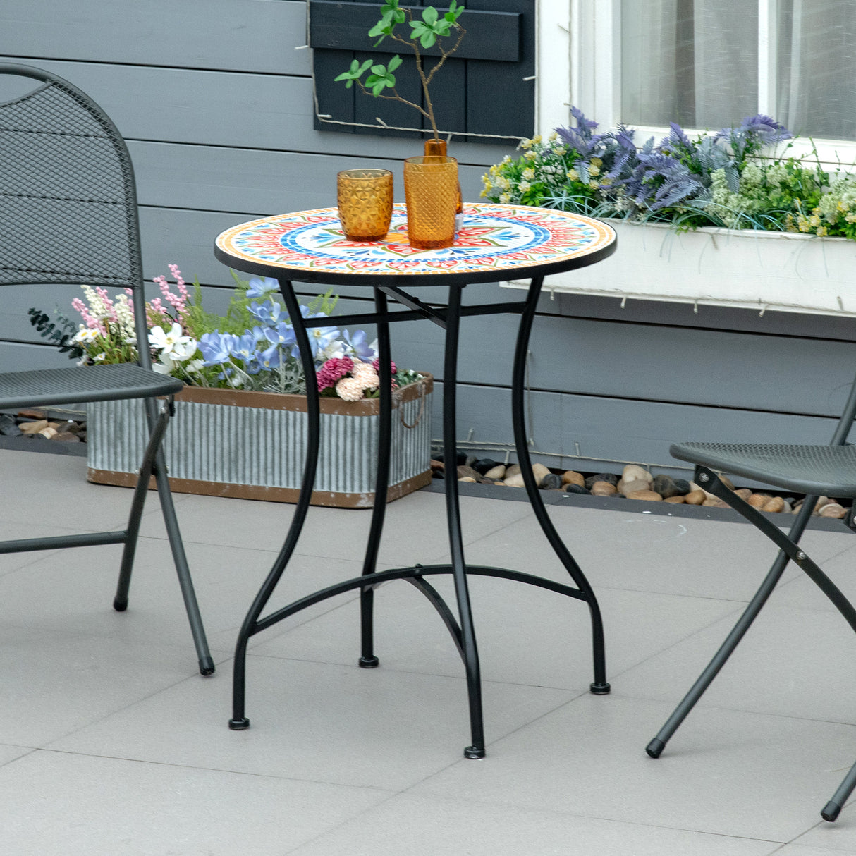 Mosaic Ceramic Top Outdoor Garden Patio Side Table Round - Velmora