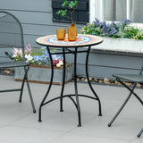 Mosaic Ceramic Top Outdoor Garden Patio Side Table Round - Velmora