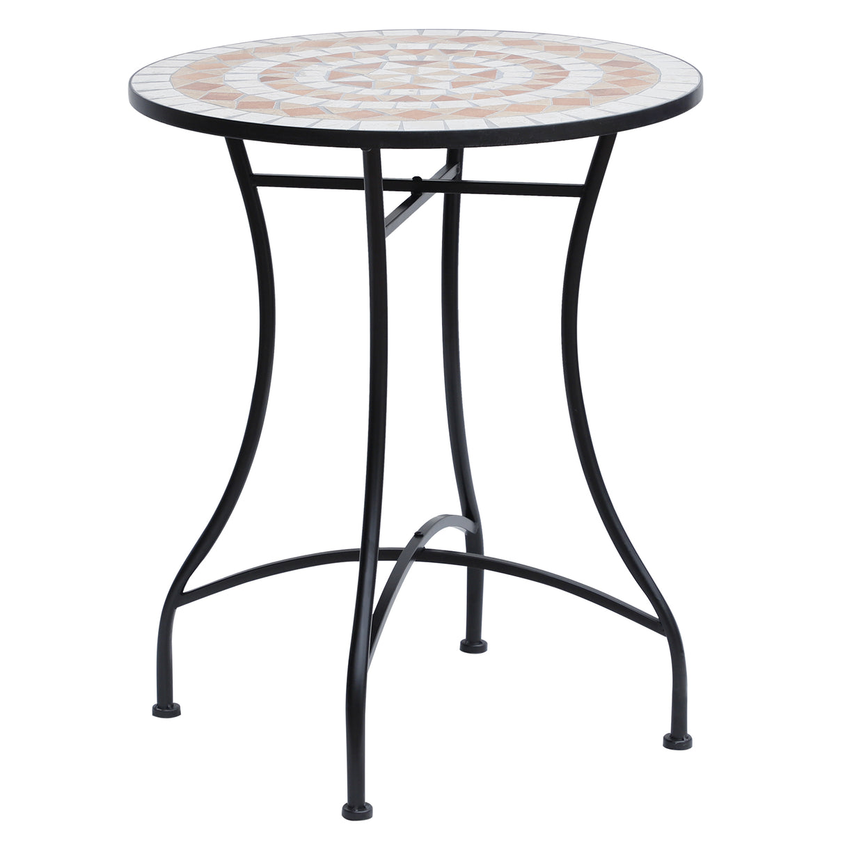 Mosaic Ceramic Top Outdoor Garden Patio Side Table With Black Frame Round - Velmora