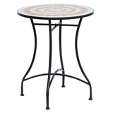Mosaic Ceramic Top Outdoor Garden Patio Side Table With Black Frame Round - Velmora