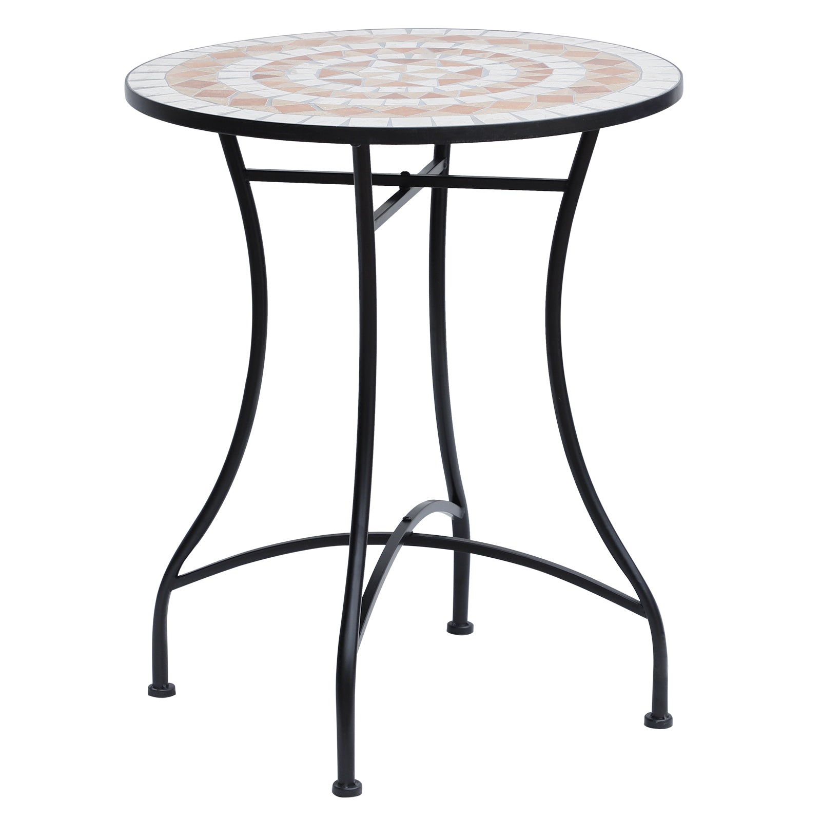 Mosaic Ceramic Top Outdoor Garden Patio Side Table With Black Frame Round - Velmora