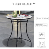 Mosaic Ceramic Top Outdoor Garden Patio Side Table With Black Frame Round - Velmora