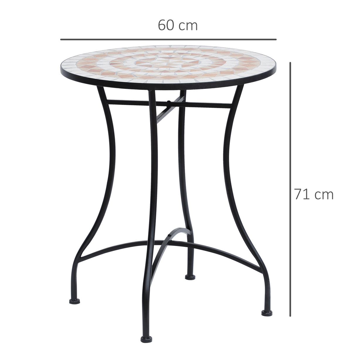 Mosaic Ceramic Top Outdoor Garden Patio Side Table With Black Frame Round - Velmora