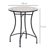 Mosaic Ceramic Top Outdoor Garden Patio Side Table With Black Frame Round - Velmora