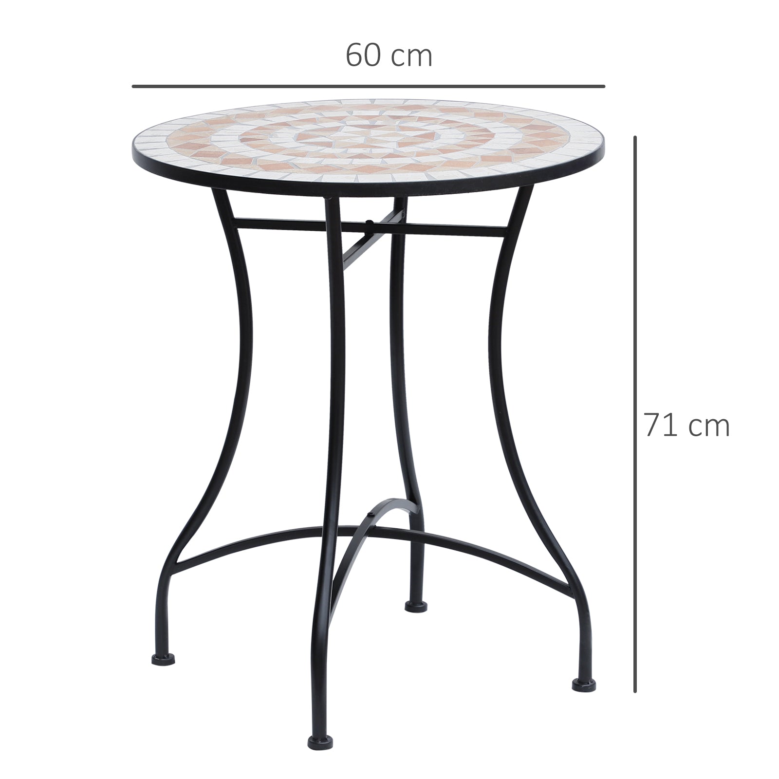 Mosaic Ceramic Top Outdoor Garden Patio Side Table With Black Frame Round - Velmora