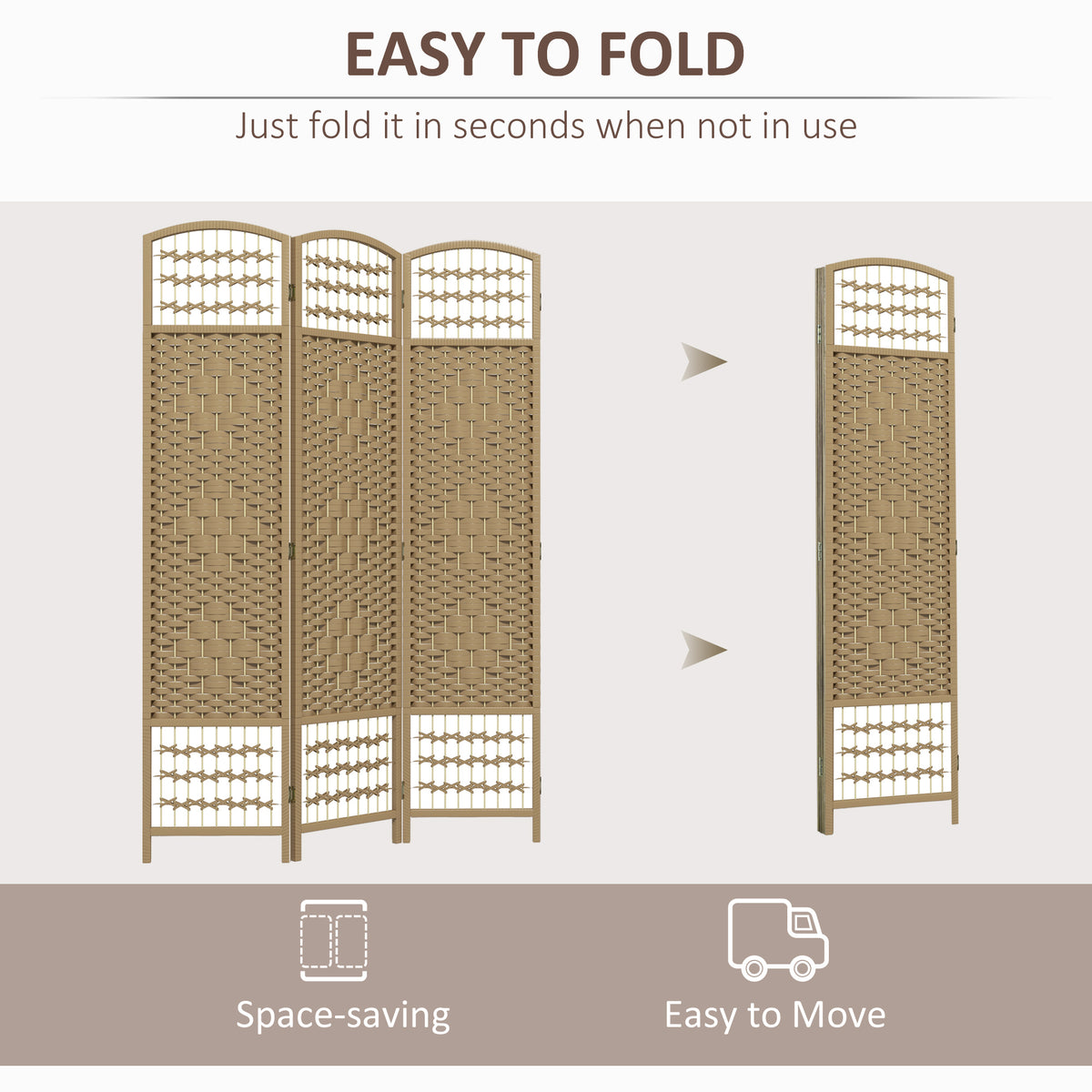 Paper Rope 3 Panel Folding Room Divider 120cm Wide - Velmora