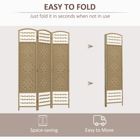 Paper Rope 3 Panel Folding Room Divider 120cm Wide - Velmora