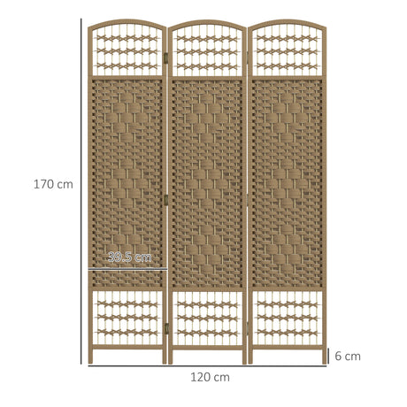 Paper Rope 3 Panel Folding Room Divider 120cm Wide - Velmora