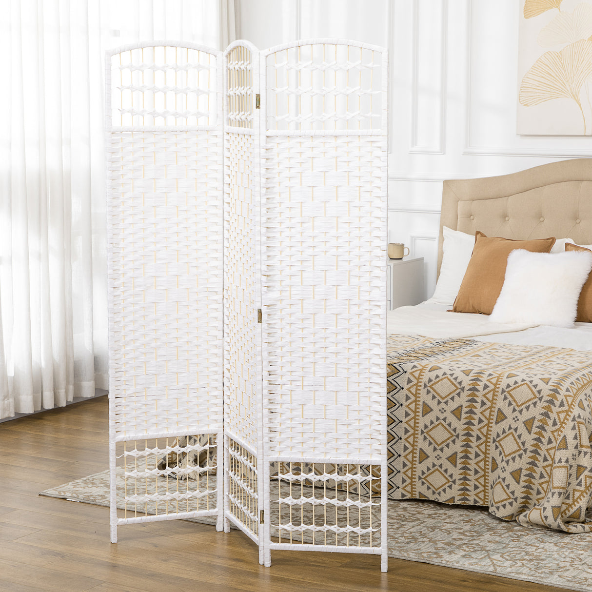 Paper Rope 3 Panel Folding Room Divider 120cm Wide - Velmora