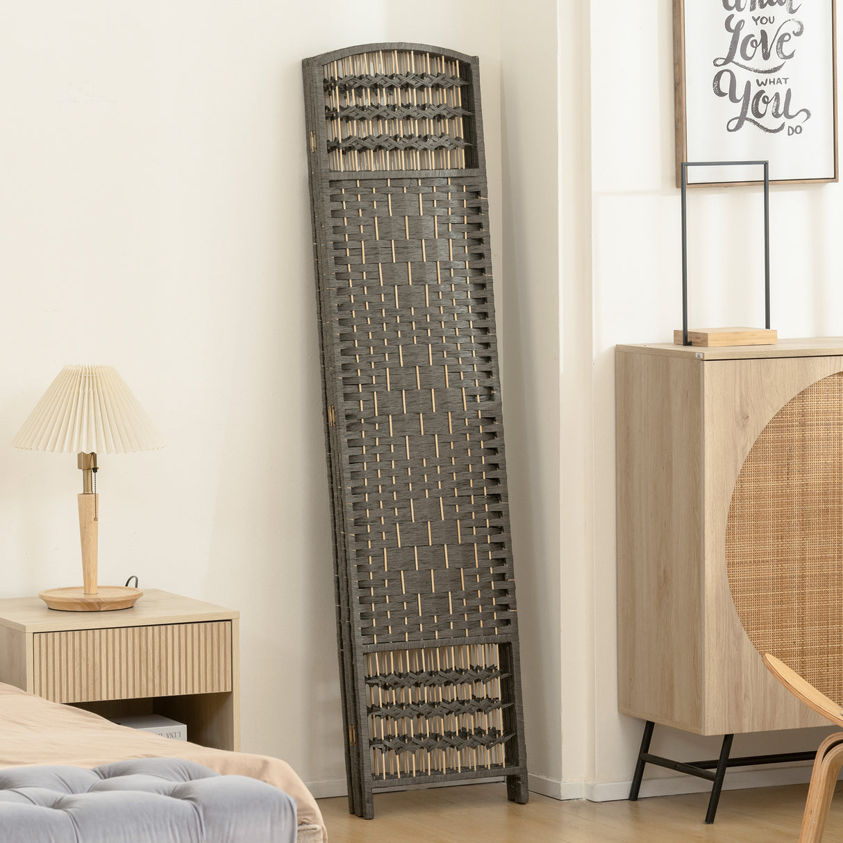 Paper Rope 4 Panel Folding Room Divider 160cm Wide - Velmora