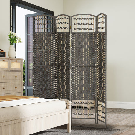 Paper Rope 4 Panel Folding Room Divider 160cm Wide - Velmora
