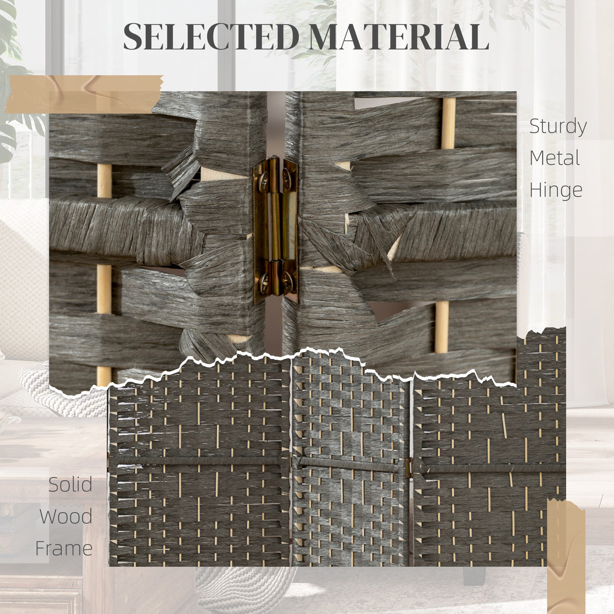 Paper Rope 4 Panel Folding Room Divider 160cm Wide - Velmora