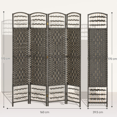 Paper Rope 4 Panel Folding Room Divider 160cm Wide - Velmora
