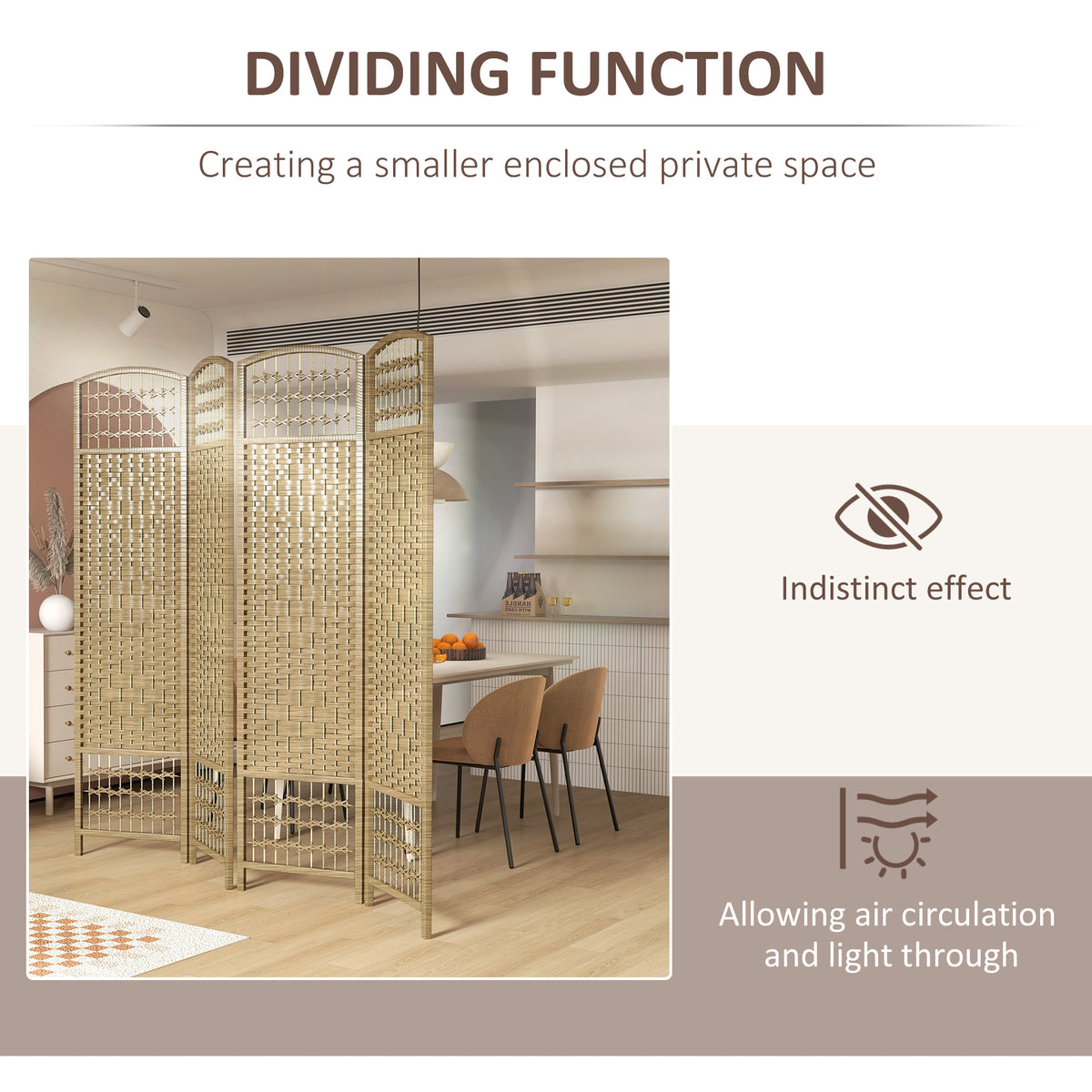 Paper Rope 4 Panel Folding Room Divider 160cm Wide - Velmora