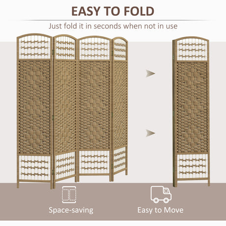 Paper Rope 4 Panel Folding Room Divider 160cm Wide - Velmora