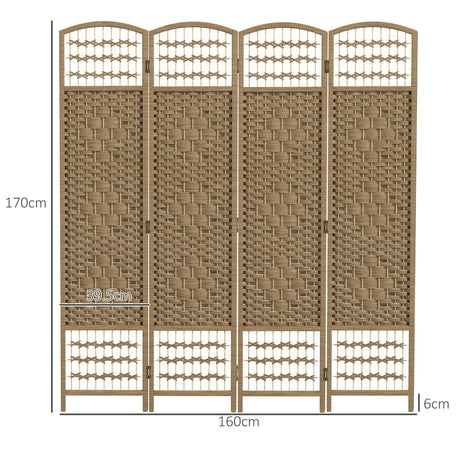 Paper Rope 4 Panel Folding Room Divider 160cm Wide - Velmora