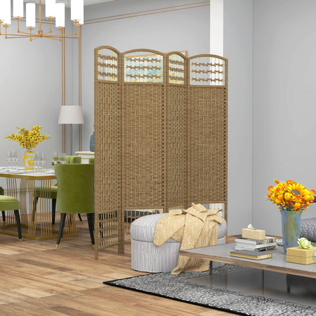 Paper Rope 4 Panel Folding Room Divider 160cm Wide - Velmora