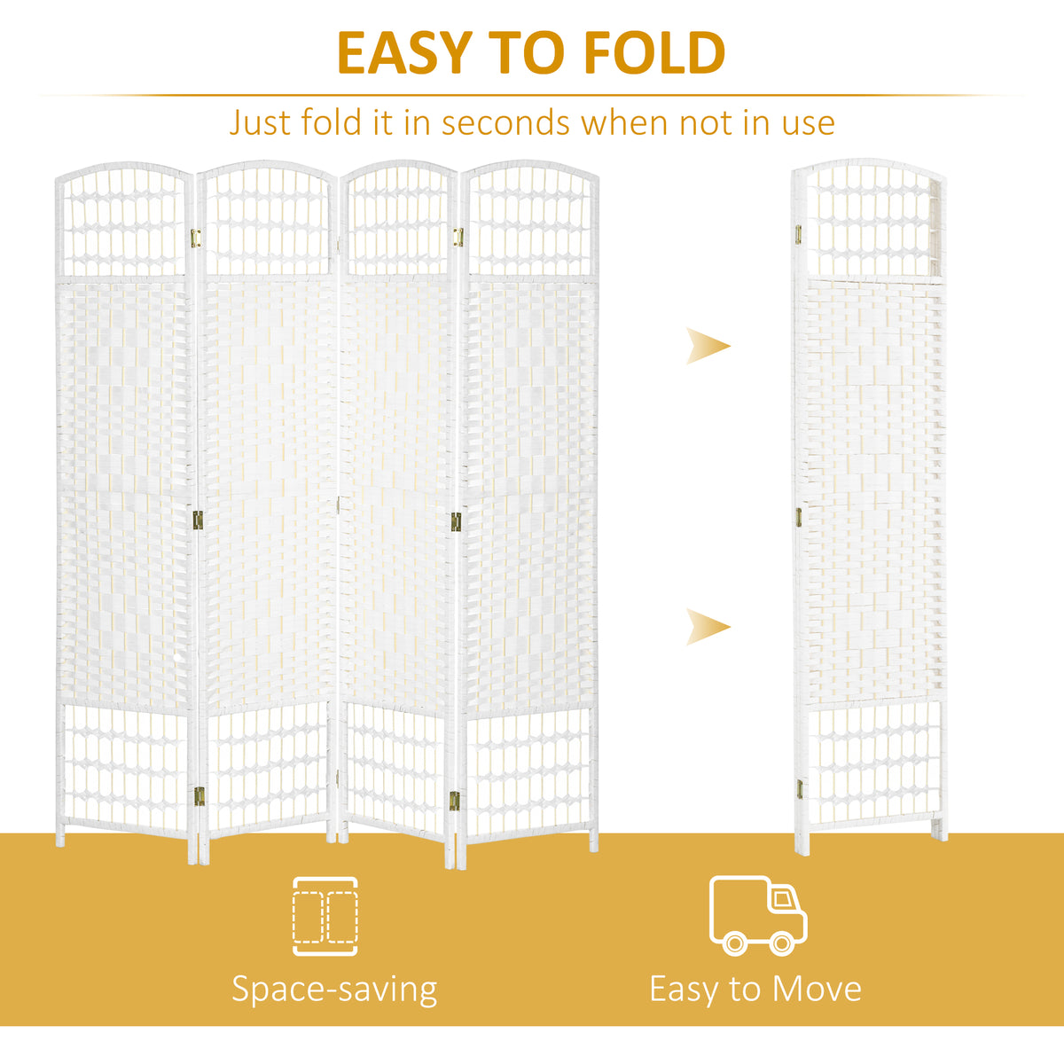 Paper Rope 4 Panel Folding Room Divider 160cm Wide - Velmora