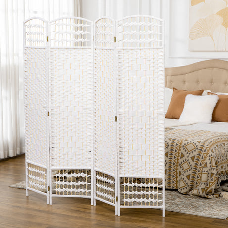 Paper Rope 4 Panel Folding Room Divider 160cm Wide - Velmora