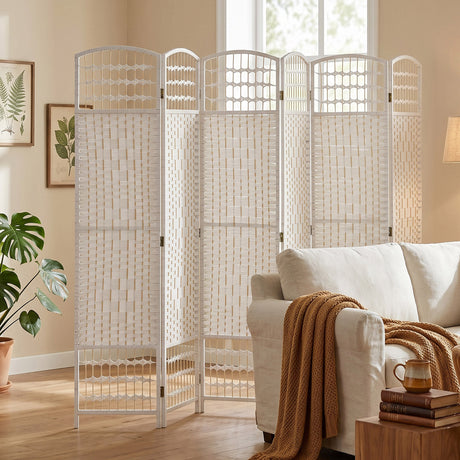 Paper Rope 6 Panel Folding Room Divider 240cm Wide - Velmora