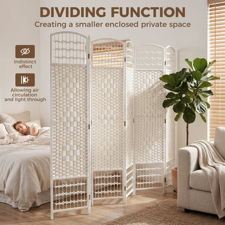 Paper Rope 6 Panel Folding Room Divider 240cm Wide - Velmora