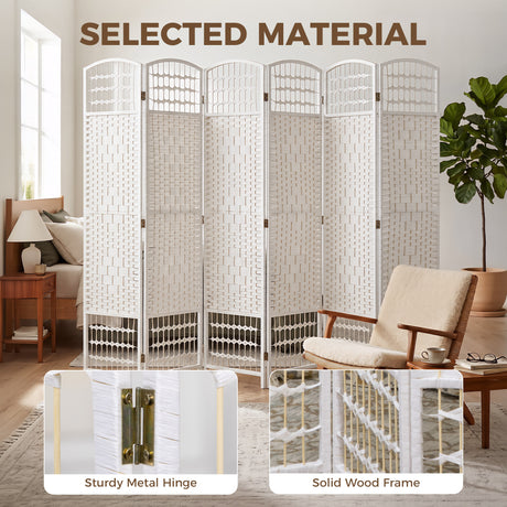 Paper Rope 6 Panel Folding Room Divider 240cm Wide - Velmora