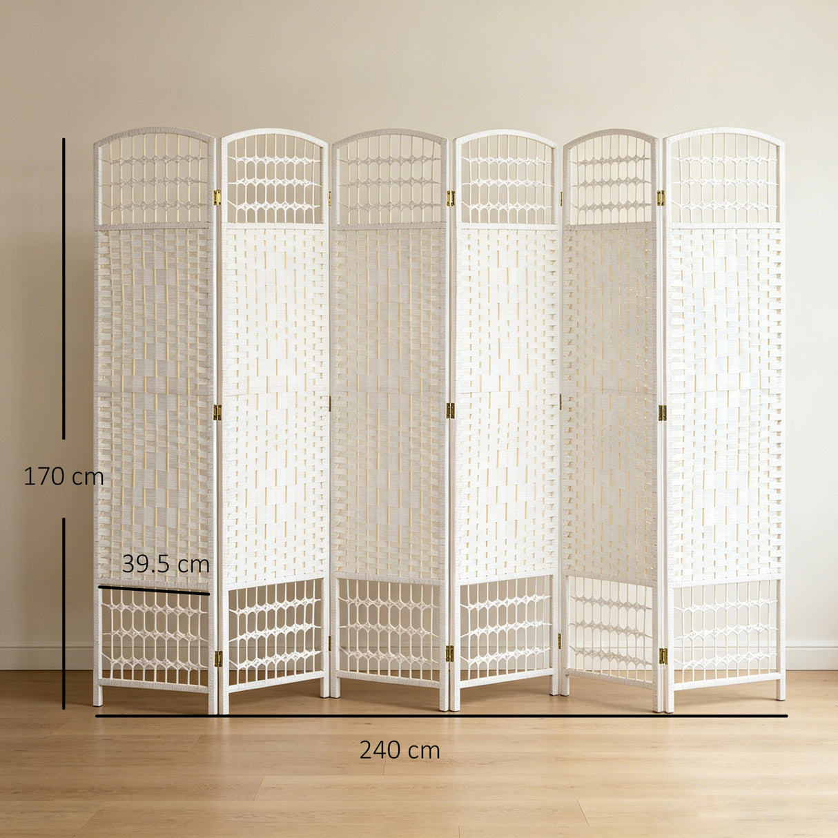 Paper Rope 6 Panel Folding Room Divider 240cm Wide - Velmora
