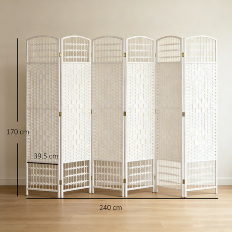 Paper Rope 6 Panel Folding Room Divider 240cm Wide - Velmora