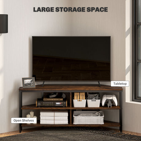 Particle Board TV Stand 106cm Wide Corner With 4 Open Shelves - Velmora