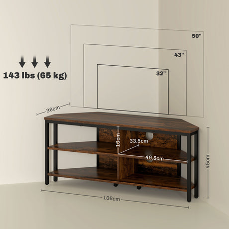 Particle Board TV Stand 106cm Wide Corner With 4 Open Shelves - Velmora