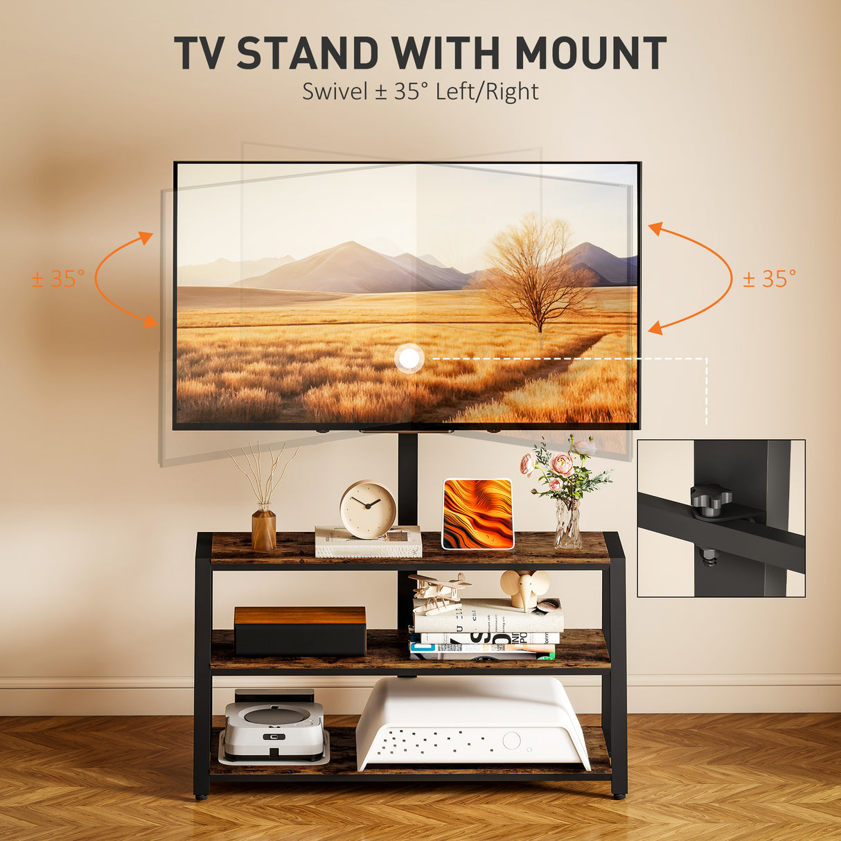 Particle Board TV Stand 108cm Wide With Bracket - Velmora