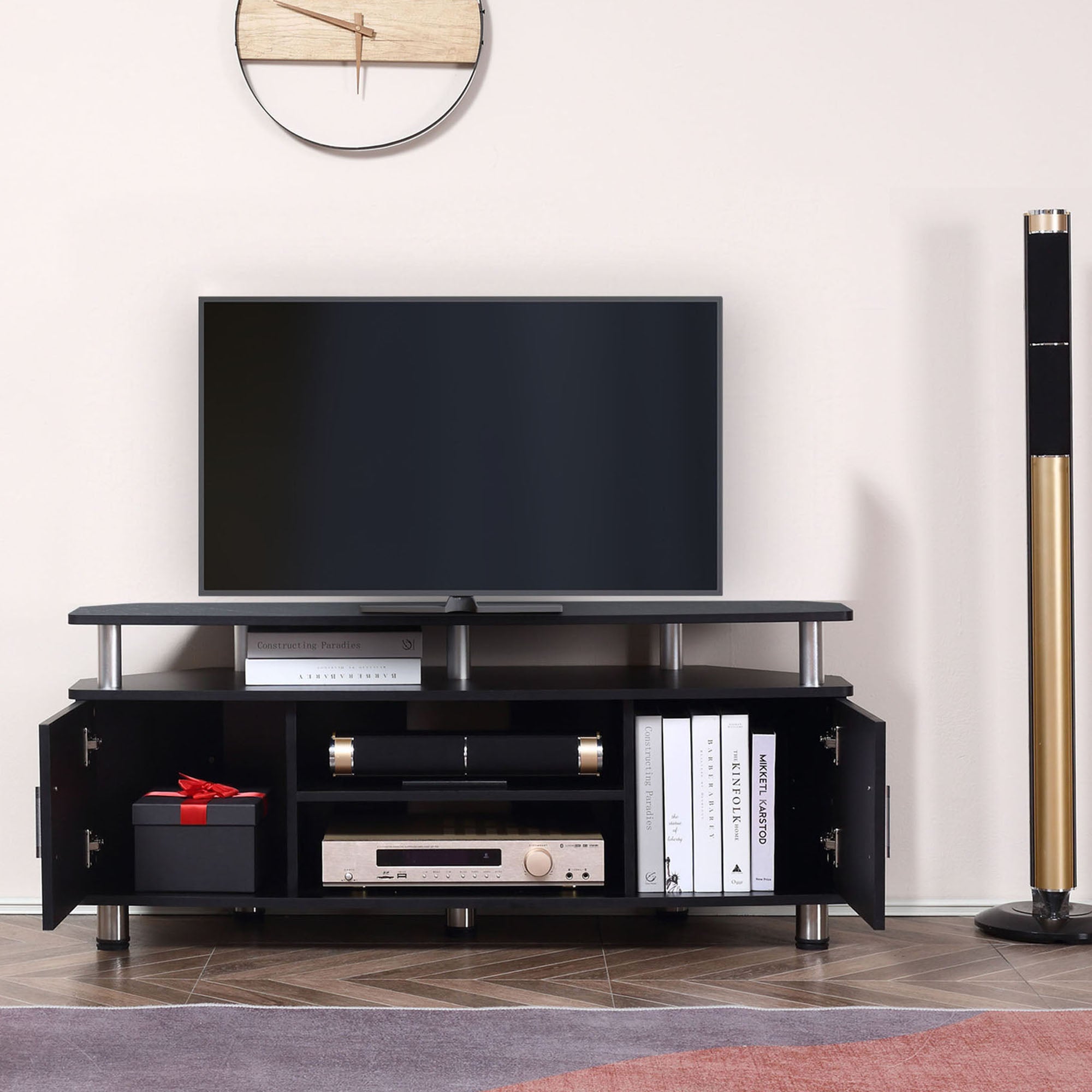 Particle Board TV Stand 120cm Wide With 2 Doors - Velmora