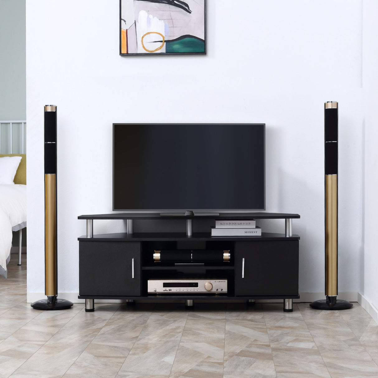 Particle Board TV Stand 120cm Wide With 2 Doors - Velmora