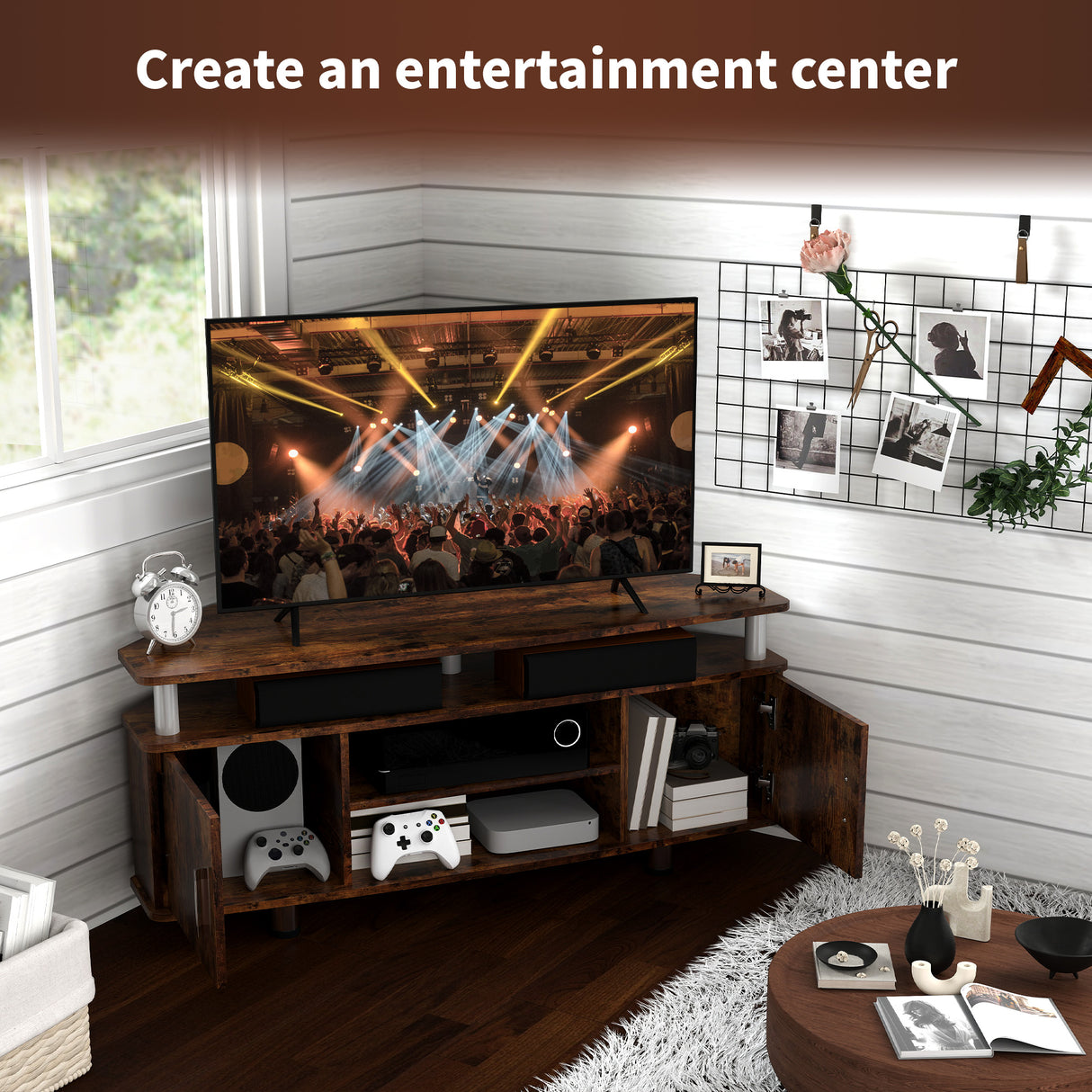 Particle Board TV Stand 120cm Wide With 2 Doors - Velmora