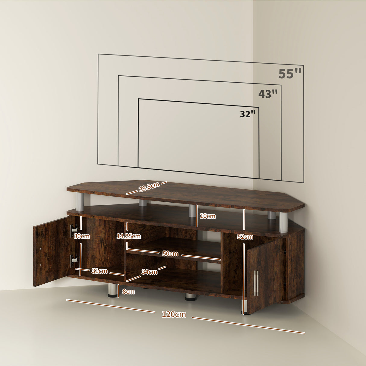 Particle Board TV Stand 120cm Wide With 2 Doors - Velmora