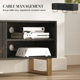 Particle Board TV Stand 140cm Wide With 2 Doors And Gold Legs - Velmora